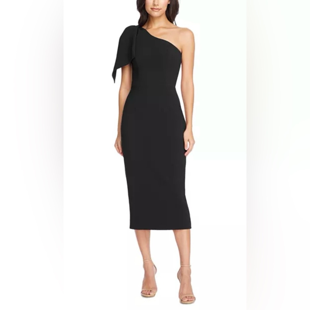 Dress the Population Tiffany One Shoulder Midi Black Dress Size M